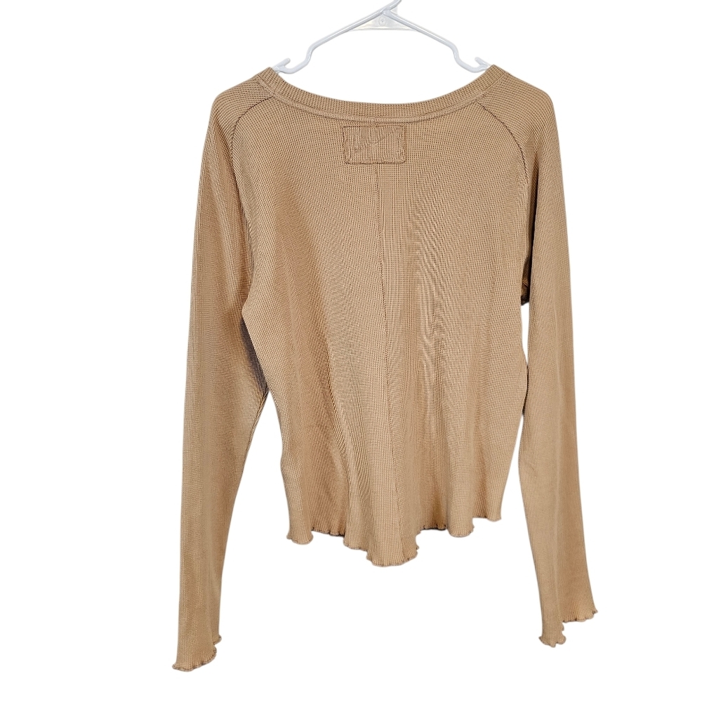 Free People Waffle Knit Scalloped Hem Easy Does It Cotton Top - Picture 3 of 9